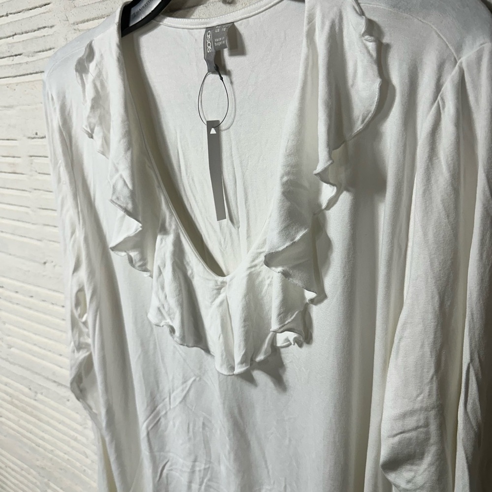 ASOS Maternity White‎ Ruffle Long Sleeve Blouse Ruffle Cuffs Size 16 - Picture 3 of 6